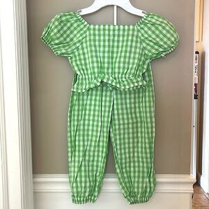 Toddler Girl Gingham Puff Sleeve Top And Pants Outfit